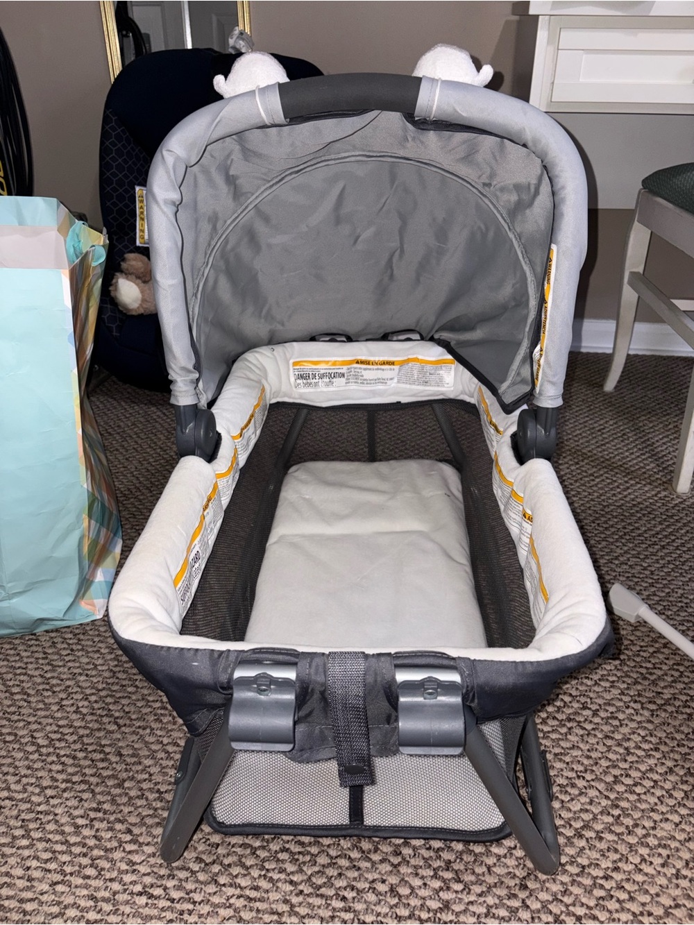 Gray Infant Bassinet with Canopy